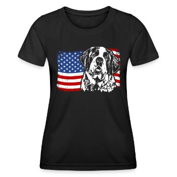 ST. BERNARDS Amérique Flag Chiens Chien Wilsigns - T-shirt sport Femme - noir - Devant - AI Model Female 172 light (172cm)