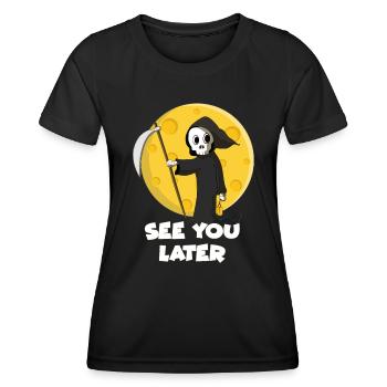 Grim reaper with scythe greets before Halloween full moon - Women's Functional T-Shirt - black - Front - AI Model Female 172 light (172cm)