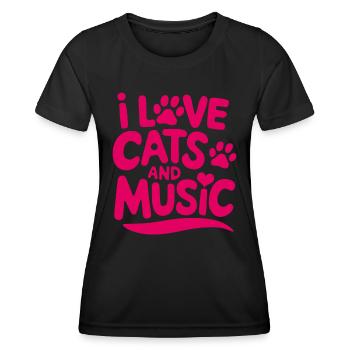 I love cats and music - Women's Functional T-Shirt - black - Front - AI Model Female 172 light (172cm)