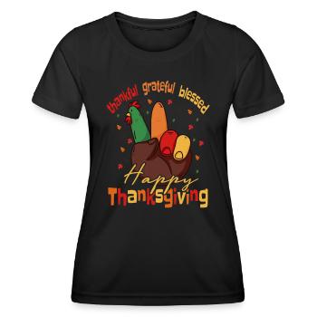 T-shirt Thanksgiving Thanksgiving Reconnaissant et reconnaissant - T-shirt sport Femme - noir - Devant - AI Model Female 172 light (172cm)