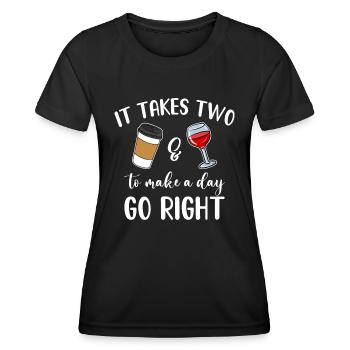 Il faut être deux pour qu’une journée aille bien Café & Vin - T-shirt sport Femme - noir - Devant - AI Model Female 172 light (172cm)