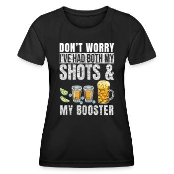 Ne vous inquiétez pas, j’ai eu mes deux coups et booster Fun - T-shirt sport Femme - noir - Devant - AI Model Female 172 light (172cm)