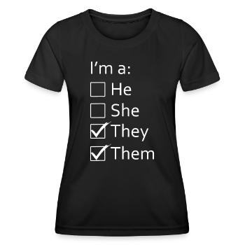 Non-binaire genre neutre Je suis un ils eux pronoms - T-shirt sport Femme - noir - Devant - AI Model Female 172 light (172cm)