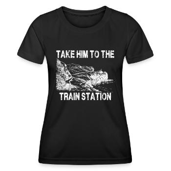 Emmenez-le à la gare - T-shirt sport Femme - noir - Devant - AI Model Female 172 light (172cm)