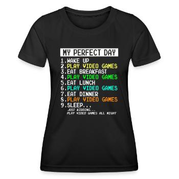 Gaming tøj - Gamer gaver til teenage drenge og mænd - Funktionsshirt til damer - sort - Foran - AI Model Female 172 light (172cm)