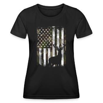 Camo US Flagge Hirsch Elch Bock Camoflage Jagd Jagd Jagd - Frauen Funktions-T-Shirt - Schwarz - Vorne - AI Model Female 172 light (172cm)