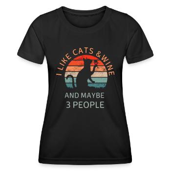 Lustig Ich mag Katzen Wein und vielleicht 3 Leute Katzen gewinnen - Frauen Funktions-T-Shirt - Schwarz - Vorne - AI Model Female 172 light (172cm)
