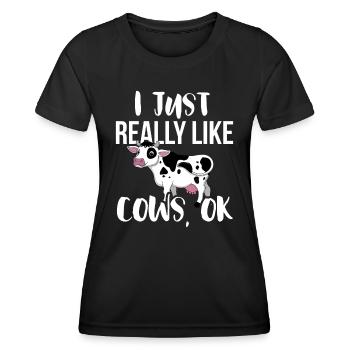 I Just Really Like Cows OK - Rancher & Farmer - Women's Functional T-Shirt - black - Front - AI Model Female 172 light (172cm)
