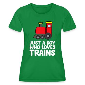Just a Boy Who Loves Trains - Women's Functional T-Shirt - kelly green - Front - AI Model Female 172 dark (172cm)