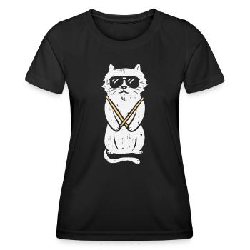 Cat Drumstick Rock Music Drumming Animal Pet Drumm - Frauen Funktions-T-Shirt - Schwarz - Vorne - AI Model Female 172 light (172cm)