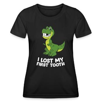 Ich habe meinen ersten Zahn verloren. Kinderdinosaurier haben auch zuerst verloren - Frauen Funktions-T-Shirt - Schwarz - Vorne - AI Model Female 172 light (172cm)