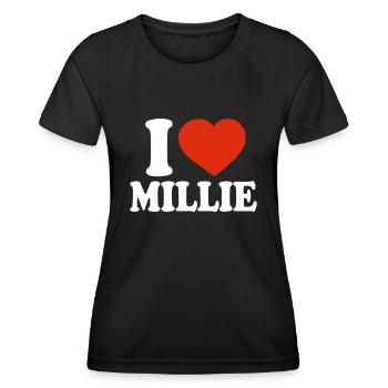 J'aime Millie, I Heart Millie, Red Heart Valentine - T-shirt sport Femme - noir - Devant - AI Model Female 172 light (172cm)