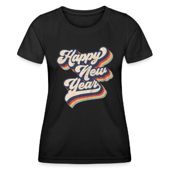 Vintage Happy New Year Silvester Party - Lustiges Silvester - Frauen Funktions-T-Shirt - Schwarz - Vorne - AI Model Female 172 light (172cm)