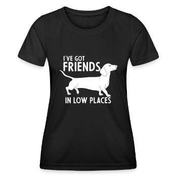 Dackel Ich habe Freunde in niedrigen Orten Süßer Hund - Frauen Funktions-T-Shirt - Schwarz - Vorne - AI Model Female 172 light (172cm)