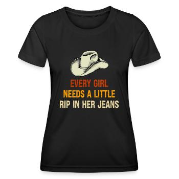 Chaque fille a besoin d’une petite déchirure dans son jean vintage - T-shirt sport Femme - noir - Devant - AI Model Female 172 light (172cm)