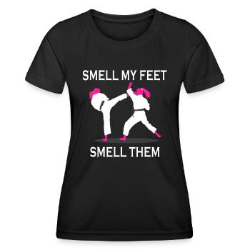 Funny Karate Girl kick foot Smell my feet smell th - Women's Functional T-Shirt - black - Front - AI Model Female 172 light (172cm)