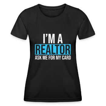 Ich bin ein Makler Fragen Sie mich nach meiner Karte Immobilienmakler - Frauen Funktions-T-Shirt - Schwarz - Vorne - AI Model Female 172 light (172cm)