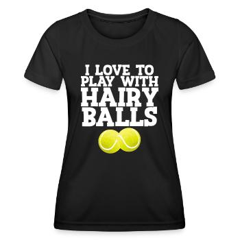 Ich liebe es, mit haarigen Bällen zu spielen Tennisspieler Geschenk - Frauen Funktions-T-Shirt - Schwarz - Vorne - AI Model Female 172 light (172cm)
