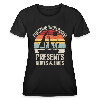Vintage Retro Prestige Worldwide présente des bateaux et - T-shirt sport Femme - noir - Devant - AI Model Female 172 light (172cm)