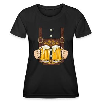 Lederhosen Costume Hommes Prost Beerhumorbière femmes f - T-shirt sport Femme - noir - Devant - AI Model Female 172 light (172cm)