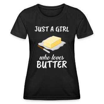 Juste une fille qui aime le beurre | Tenue Cadeau Beurre - T-shirt sport Femme - noir - Devant - AI Model Female 172 light (172cm)