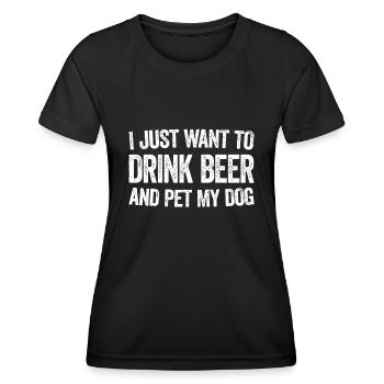 Ich möchte nur Bier trinken und meinen Hund streicheln - Frauen Funktions-T-Shirt - Schwarz - Vorne - AI Model Female 172 light (172cm)