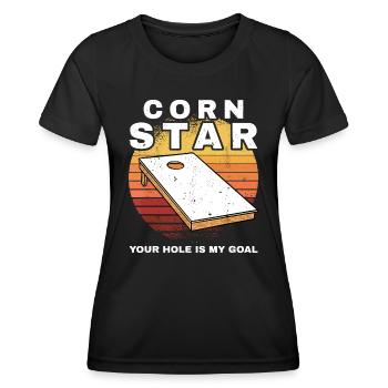 Mens Corn Star Votre trou est mon objectif Cornholecornho - T-shirt sport Femme - noir - Devant - AI Model Female 172 light (172cm)