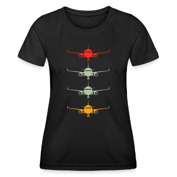 Aviation Airplane Flying Airline Funny Vintage Pil - Women's Functional T-Shirt - black - Front - AI Model Female 172 light (172cm)