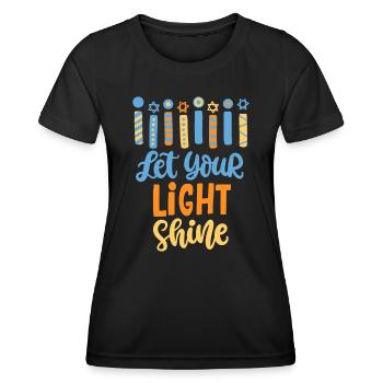 Funny Hanukkah Let Your Light Shine Menorah Adults - Women's Functional T-Shirt - black - Front - AI Model Female 172 light (172cm)