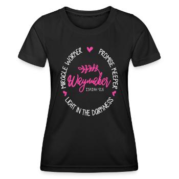 Waymaker Miracle Worker Promise Keeper Ésaïe 42:1 - T-shirt sport Femme - noir - Devant - AI Model Female 172 light (172cm)