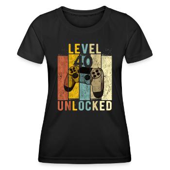 Herren 40. Geburtstag Level 40 Freigeschaltete Video Gamerle - Frauen Funktions-T-Shirt - Schwarz - Vorne - AI Model Female 172 light (172cm)