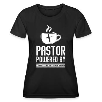 Pastor Powered Kaffee und der Heilige Geist Funny Pa - Frauen Funktions-T-Shirt - Schwarz - Vorne - AI Model Female 172 light (172cm)