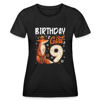 Fox Animal Lovers 9th Birthday Girl Fox B-day 9 ye - T-shirt sport Femme - noir - Devant - AI Model Female 172 light (172cm)
