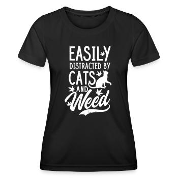 Katzen-Weed-Design Abgelenkt Von Katzen Und Weed Giftbl - Frauen Funktions-T-Shirt - Schwarz - Vorne - AI Model Female 172 light (172cm)