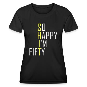 Tellement heureux que je suis cinquante drôle 50e anniversaire Gag 50 ans - T-shirt sport Femme - noir - Devant - AI Model Female 172 light (172cm)
