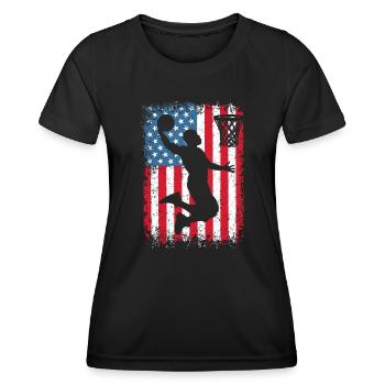 Drapeau américain Basketball Drôle Garçons Hommes Femmes Spor - T-shirt sport Femme - noir - Devant - AI Model Female 172 light (172cm)