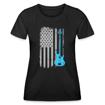 E-Bass-Gitarrist American Flag Musiker - Frauen Funktions-T-Shirt - Schwarz - Vorne - AI Model Female 172 light (172cm)