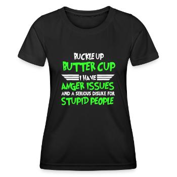 Patricks Day Buckle Up Butterblume Ich habe Wut Issu - Frauen Funktions-T-Shirt - Schwarz - Vorne - AI Model Female 172 light (172cm)