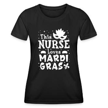Infirmière Mardi Gras Scrub Top RN ICU PACU NICU ER CNA - T-shirt sport Femme - noir - Devant - AI Model Female 172 light (172cm)