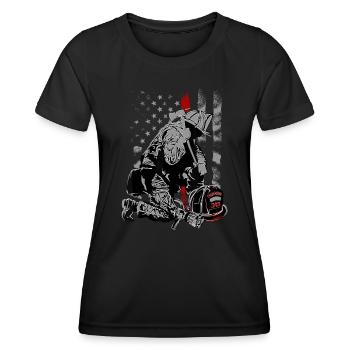 Fireman American Flag idée Thin Red Line Firefight - T-shirt sport Femme - noir - Devant - AI Model Female 172 light (172cm)