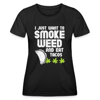 Rauchen Gras Essen Tacos Lustig Cinco De Mayo Cannabis - Frauen Funktions-T-Shirt - Schwarz - Vorne - AI Model Female 172 light (172cm)