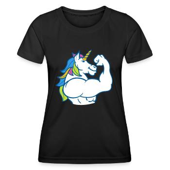 Licorne musculaire - Drôle de musculation magique Fitness Bodybuild - T-shirt sport Femme - noir - Devant - AI Model Female 172 light (172cm)