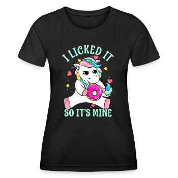 Lustiges Sprichwort, ich habe es geleckt, also ist es mein Einhorn-Cutef - Frauen Funktions-T-Shirt - Schwarz - Vorne - AI Model Female 172 light (172cm)