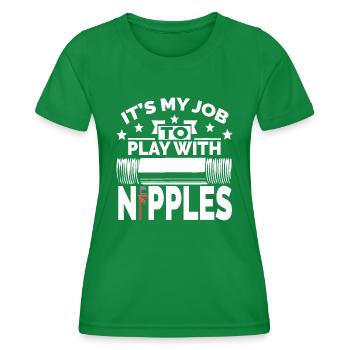 Jouez avec les mamelons | Drôle de plombier + tuyauteur - T-shirt sport Femme - vert - Devant - AI Model Female 172 dark (172cm)