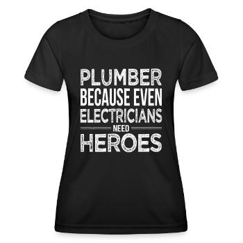 Klempner, weil auch Elektriker Helden brauchen Funn - Frauen Funktions-T-Shirt - Schwarz - Vorne - AI Model Female 172 light (172cm)