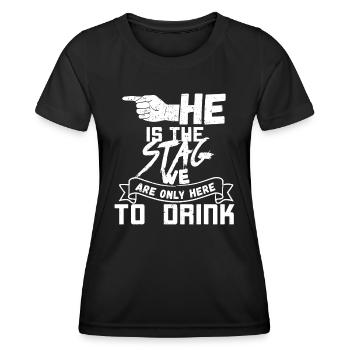 Il est le cerf, nous ne sommes ici que pour boire du cerf - T-shirt sport Femme - noir - Devant - AI Model Female 172 light (172cm)