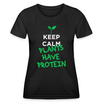 Ruhe bewahren Pflanzen haben Protein vegan - Frauen Funktions-T-Shirt - Schwarz - Vorne - AI Model Female 172 light (172cm)