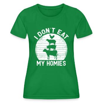 Vegetarian I Don't Eat My Homies Women Men Funny V - Women's Functional T-Shirt - kelly green - Front - AI Model Female 172 dark (172cm)