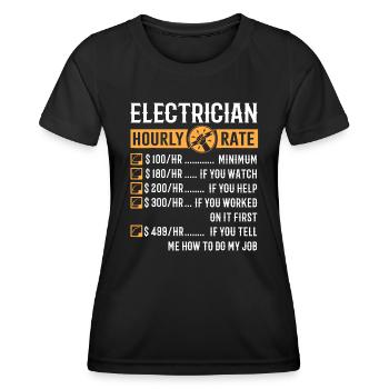 Cadeaux drôles d’électricien - Électricien Taux horaire - T-shirt sport Femme - noir - Devant - AI Model Female 172 light (172cm)