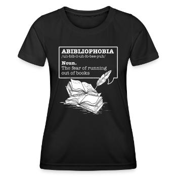 Abibliophobie Die Angst, dass die Bücher ausgehen Rea - Frauen Funktions-T-Shirt - Schwarz - Vorne - AI Model Female 172 light (172cm)